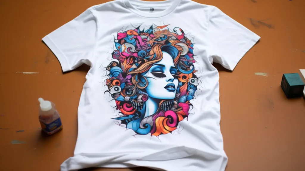 A cotton T-shirt with a vibrant design printed using water-based inks